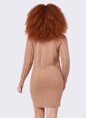 Wrenley Cable Knit Sweater Dress (Camel)