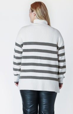 PLUS Cielo 1/4 Zip Striped Sweater (Army Green)