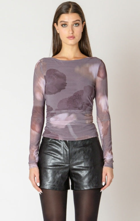 Macie Printed Mesh Top (Mauve Floral)