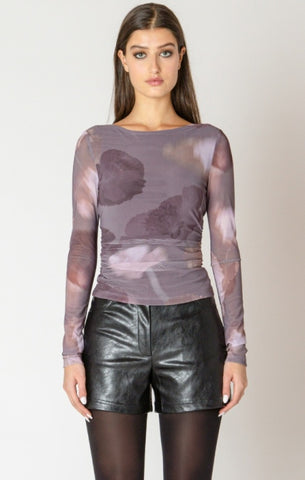Macie Printed Mesh Top (Mauve Floral)