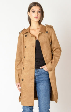 Mara Belted Faux Suede Trench Coat
