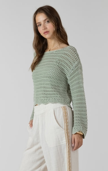 Kalani Scalloped Hem Open Sweater (Washed Sage)