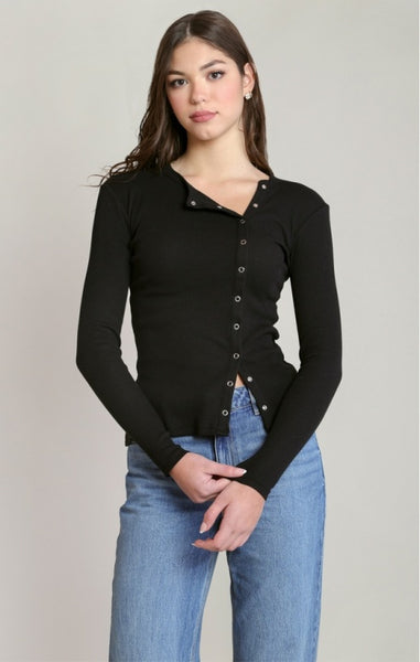 Corrie Asymmetrical Button Top (Black)