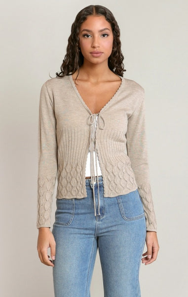 Nina Tie Cardigan (Oatmeal)