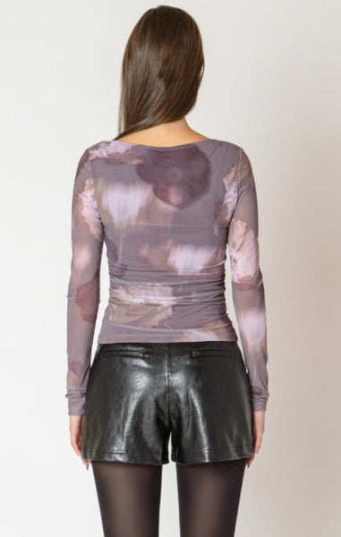 Macie Printed Mesh Top (Mauve Floral)