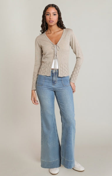 Nina Tie Cardigan (Oatmeal)