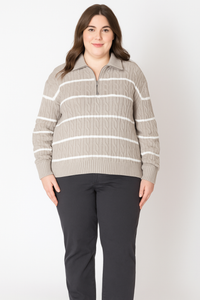 PLUS Cora Striped Cable Sweater (Taupe)