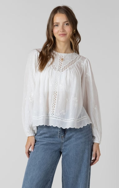 Skylar Crochet Detail Embroidered Blouse (White)