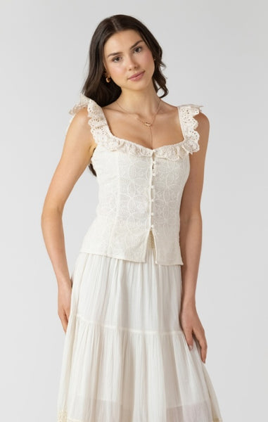 Eve Button Front Eyelet Tank (Ecru)