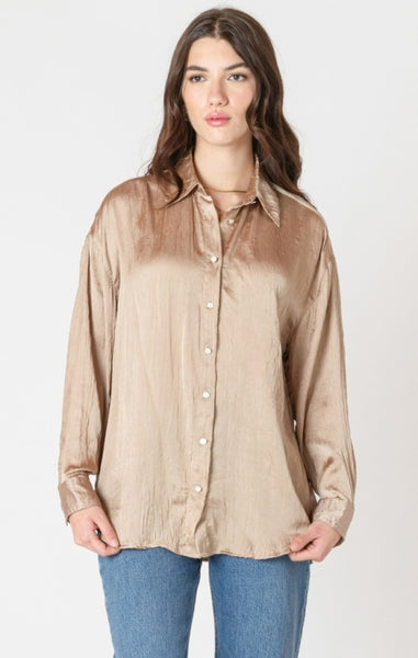Nina Crinkle Effect Satin Blouse (Champagne)