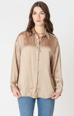 Nina Crinkle Effect Satin Blouse (Champagne)