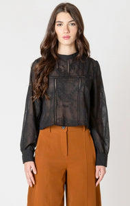 Shayla Embroidered Lace Insert Top (Black)