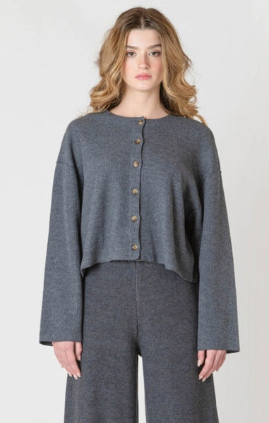 Analise Button Down Cardigan (Charcoal Heather)