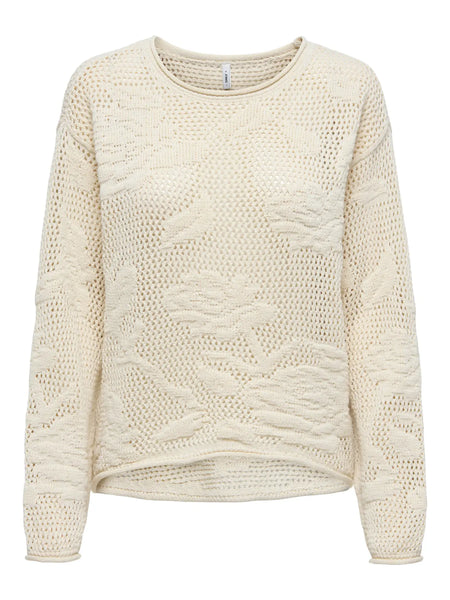Sela Cotton Blend Open Knit Sweater (Ecru)