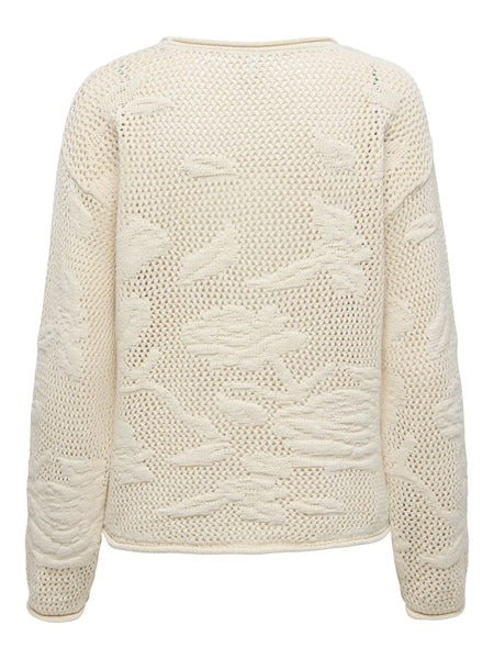 Sela Cotton Blend Open Knit Sweater (Ecru)