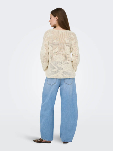 Sela Cotton Blend Open Knit Sweater (Ecru)