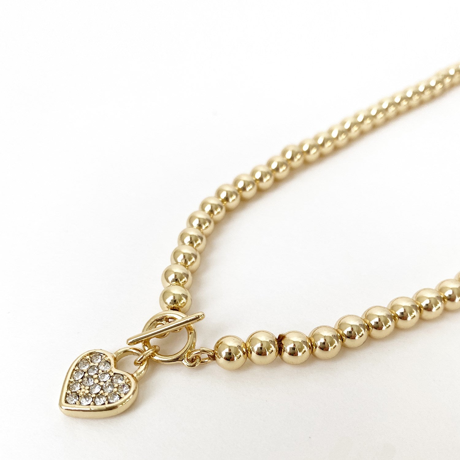 Ashlyn Metal Beaded Heart & Crystal Charm Necklace - 2 Colour Options