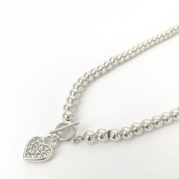 Ashlyn Metal Beaded Heart & Crystal Charm Necklace - 2 Colour Options