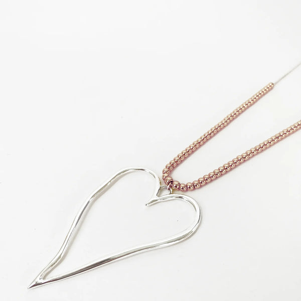 Gena Bead Chain Adjustbale Big Heart Necklace - 3 Colour Options