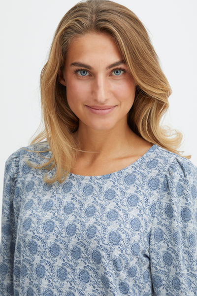 Francie Soft Grey Melange Floral Top