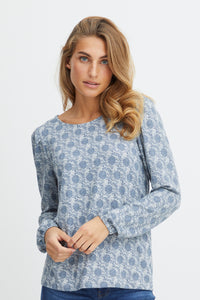 Francie Soft Grey Melange Floral Top