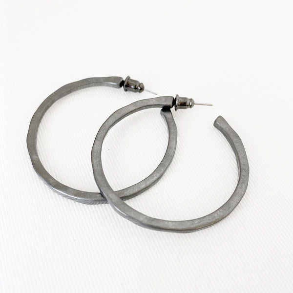 Lenny Worn Finish Hammered Hoop Earrings - 4 Colour Options