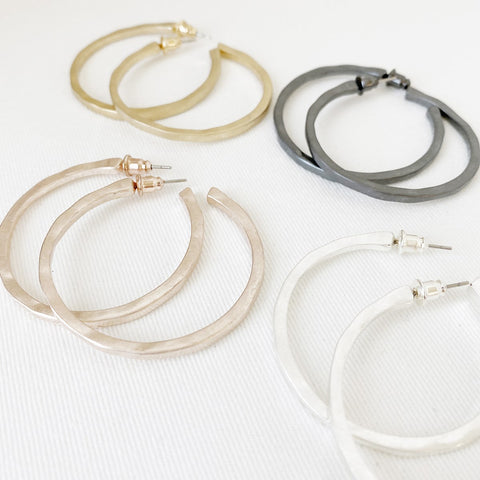 Lenny Worn Finish Hammered Hoop Earrings - 4 Colour Options