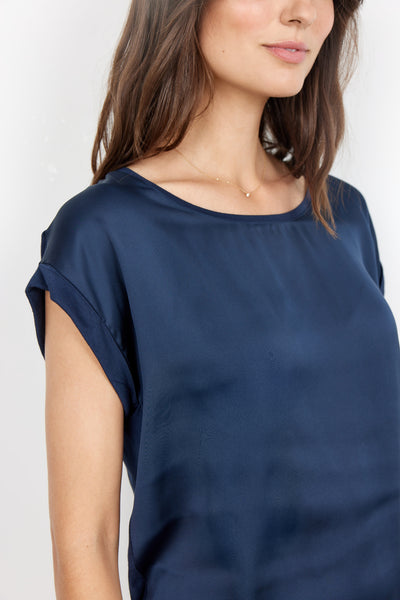 Thilde Satin Look Short Sleeve Top - 2 Colour Options