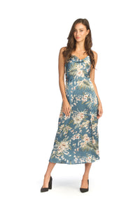 Emma Blue Floral Satin Look Dress