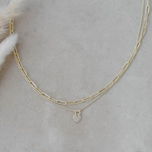 Paperclip Double Chain Heart Necklace - 2 Colour Options