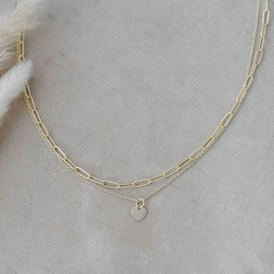 Paperclip Double Chain Heart Necklace - 3 Colour Options