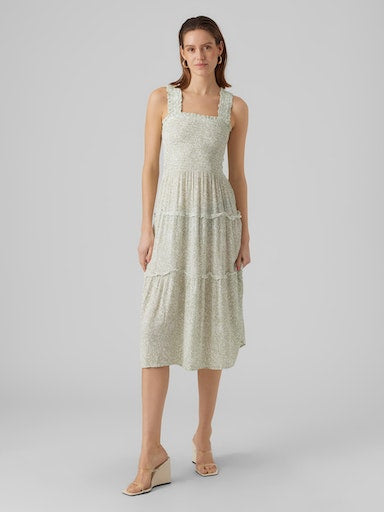 Jenny Smocked Desert Sage Midi Dress