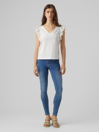 Meli Short Sleeve Lace Accent Cotton Top - 3 Colour Options