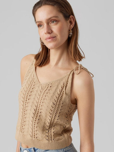 Pointelle Crochet Tie Crop Tank