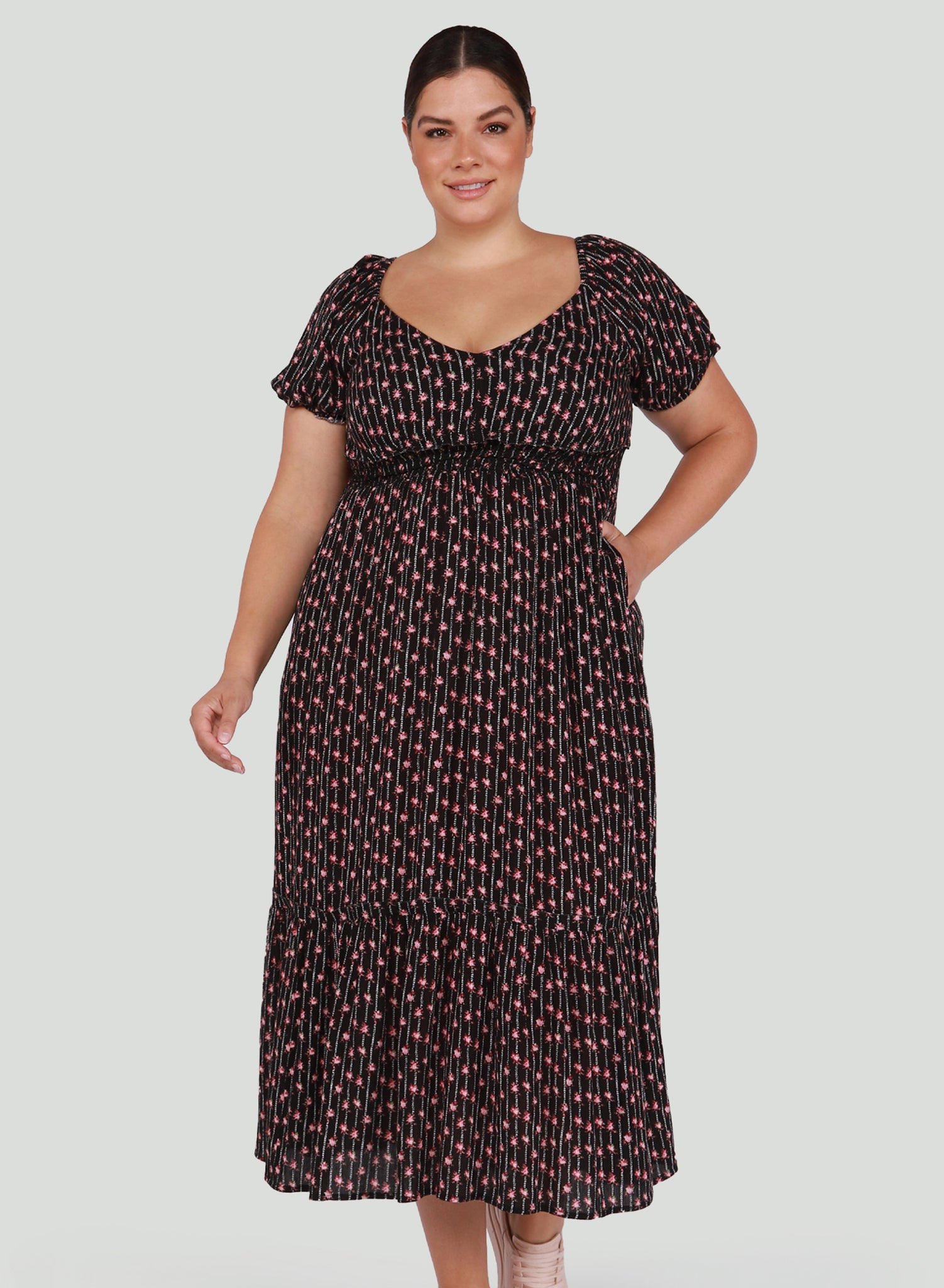 PLUS Rayna Smocked Floral Maxi Dress with Pockets