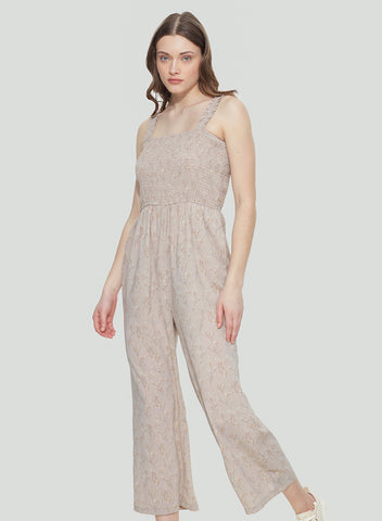 Marie Taupe Floral Smocked Jumpsuit